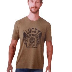 Lucky Brand Graphic Tee Burnt Olive with Two Flags Short‎ Sleeves size L